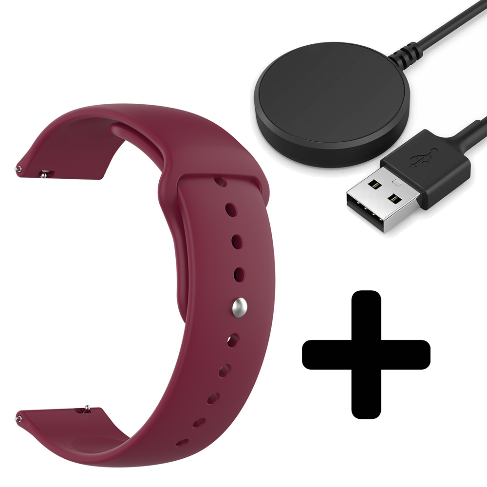 Strap-it Strap-it Bandje geschikt voor Samsung Galaxy Watch 5 (40mm / 44mm / Pro) sport bandje (Bordeaux) - Incl. Oplader geschikt voor Samsung Galaxy Watch 5 40 mm / 44 mm / Pro (oplaadkabel)