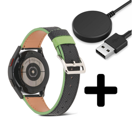 Strap-it GW5 - leren bandje (zwart-groen) + Oplader - Batch 2 (06-2023)