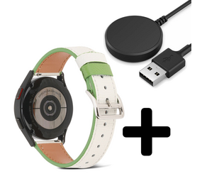 Strap-it GW5 - leren bandje (wit-groen) + Oplader - Batch 2 (06-2023)