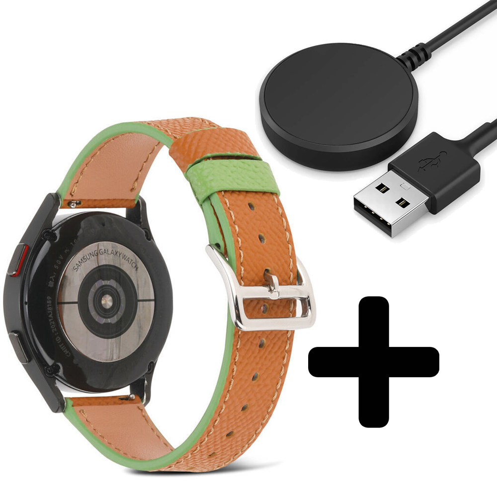 Strap-it Strap-it Bandje geschikt voor Samsung Galaxy Watch 5 (40mm / 44mm / Pro) leren bandje (bruin-groen) - Incl. Oplader geschikt voor Samsung Galaxy Watch 5 40 mm / 44 mm / Pro (oplaadkabel) Strap-it Strap-it Bandje geschikt voor Samsung Galaxy Watch 5 (40mm / 44mm / Pro) leren bandje (bruin-groen) - Incl. Oplader geschikt voor Samsung Galaxy Watch 5 40 mm / 44 mm / Pro (oplaadkabel)