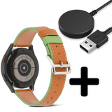 Strap-it GW5 - leren bandje (bruin-groen) + Oplader - Batch 2 (06-2023)