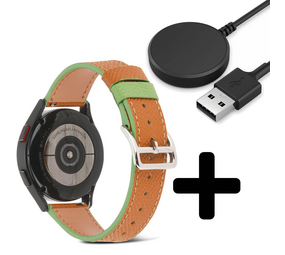 Strap-it GW5 - leren bandje (bruin-groen) + Oplader - Batch 2 (06-2023)