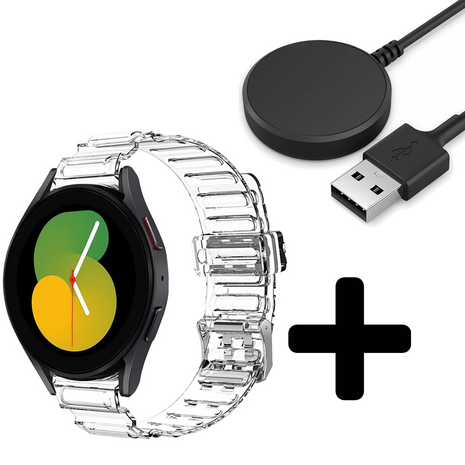 Strap-it Strap-it Bandje geschikt voor Samsung Galaxy Watch 5 (40mm / 44mm / Pro) crystal bandje (transparant) - Incl. Oplader geschikt voor Samsung Galaxy Watch 5 40 mm / 44 mm / Pro (oplaadkabel) Strap-it Strap-it Bandje geschikt voor Samsung Galaxy Watch 5 (40mm / 44mm / Pro) crystal bandje (transparant) - Incl. Oplader geschikt voor Samsung Galaxy Watch 5 40 mm / 44 mm / Pro (oplaadkabel)