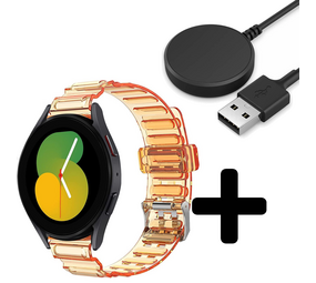 Strap-it GW5 - crystal bandje (transparant oranje) + Oplader - Batch 2 (06-2023)