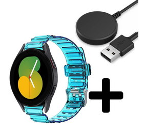 Strap-it GW5 - crystal bandje (transparant blauw) + Oplader - Batch 2 (06-2023)