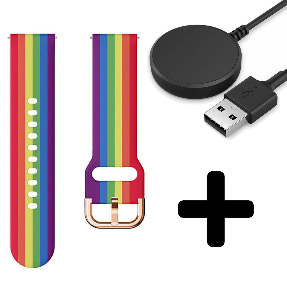 Strap-it Strap-it Taste the Rainbow Bandje geschikt voor Samsung Galaxy Watch 5 (40mm / 44mm / Pro) - Incl. Oplader geschikt voor Samsung Galaxy Watch 5 40 mm / 44 mm / Pro (oplaadkabel)
