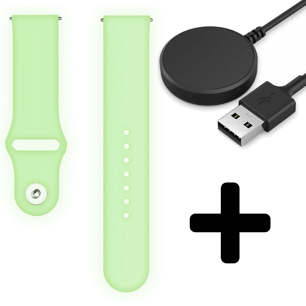 Strap-it Strap-it Bandje geschikt voor Samsung Galaxy Watch 5 (40mm / 44mm / Pro) lichtgevend siliconen bandje (Lime) - Incl. Oplader geschikt voor Samsung Galaxy Watch 5 40 mm / 44 mm / Pro (oplaadkabel)