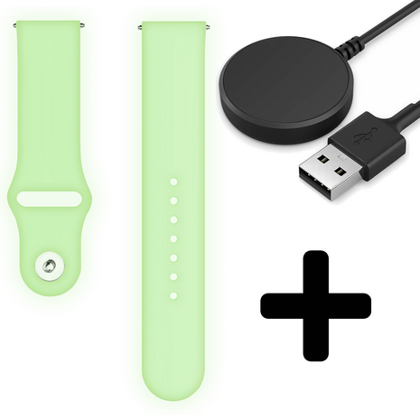 Strap-it Strap-it Bandje geschikt voor Samsung Galaxy Watch 5 (40mm / 44mm / Pro) lichtgevend siliconen bandje (Lime) - Incl. Oplader geschikt voor Samsung Galaxy Watch 5 40 mm / 44 mm / Pro (oplaadkabel)