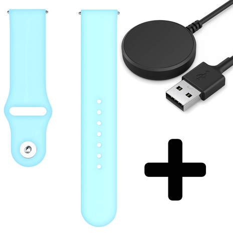 Strap-it Strap-it Bandje geschikt voor Samsung Galaxy Watch 5 (40mm / 44mm / Pro) lichtgevend siliconen bandje (blauw) - Incl. Oplader geschikt voor Samsung Galaxy Watch 5 40 mm / 44 mm / Pro (oplaadkabel)