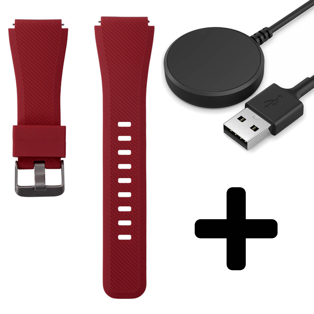 Strap-it Strap-it Bandje geschikt voor Samsung Galaxy Watch 5 (40mm / 44mm / Pro) siliconen bandje (Bordeaux) - Incl. Oplader geschikt voor Samsung Galaxy Watch 5 40 mm / 44 mm / Pro (oplaadkabel)