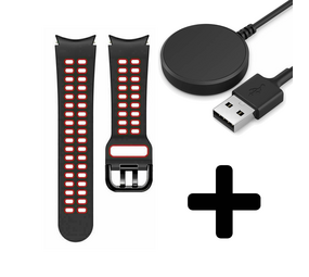 Strap-it GW5 - sport square bandje (zwart/rood) + Oplader - Batch 2 (06-2023)