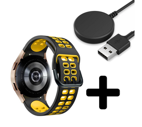 Strap-it GW5 - sport square bandje (zwart/geel) + Oplader - Batch 2 (06-2023)