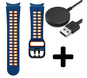 Strap-it GW5 - sport square bandje (blauw/oranje) + Oplader - Batch 2 (06-2023)