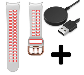 Strap-it GW5 - sport square bandje (wit/rood) + Oplader - Batch 2 (06-2023)