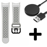 Strap-it GW5 - sport square bandje (wit/zwart) + Oplader - Batch 2 (06-2023)