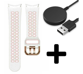 Strap-it GW5 - sport square bandje (wit/roze) + Oplader - Batch 2 (06-2023)