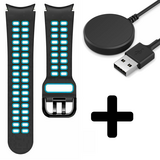 Strap-it GW5 - sport square bandje (zwart/lichtblauw) + Oplader - Batch 2 (06-2023)