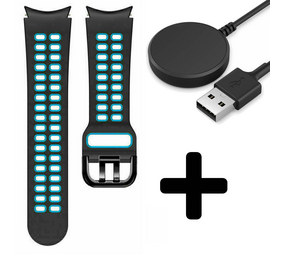 Strap-it GW5 - sport square bandje (zwart/lichtblauw) + Oplader - Batch 2 (06-2023)