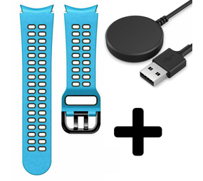 Strap-it GW5 - sport square bandje (lichtblauw/zwart) + Oplader - Batch 2 (06-2023)