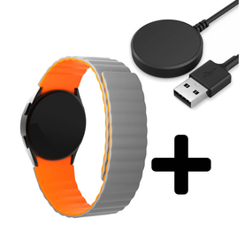 Strap-it GW5 - magnetisch siliconen bandje (grijs/oranje) + Oplader - Batch 2 (06-2023)