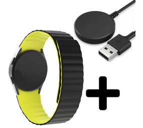 Strap-it GW5 - magnetisch siliconen bandje (zwart/geel) + Oplader - Batch 2 (06-2023)