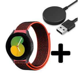 Strap-it GW5 - nylon band (zwart/oranje) + Oplader - Batch 2 (06-2023)