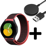 Strap-it GW5 - nylon band (zwart/koraal) + Oplader - Batch 2 (06-2023)