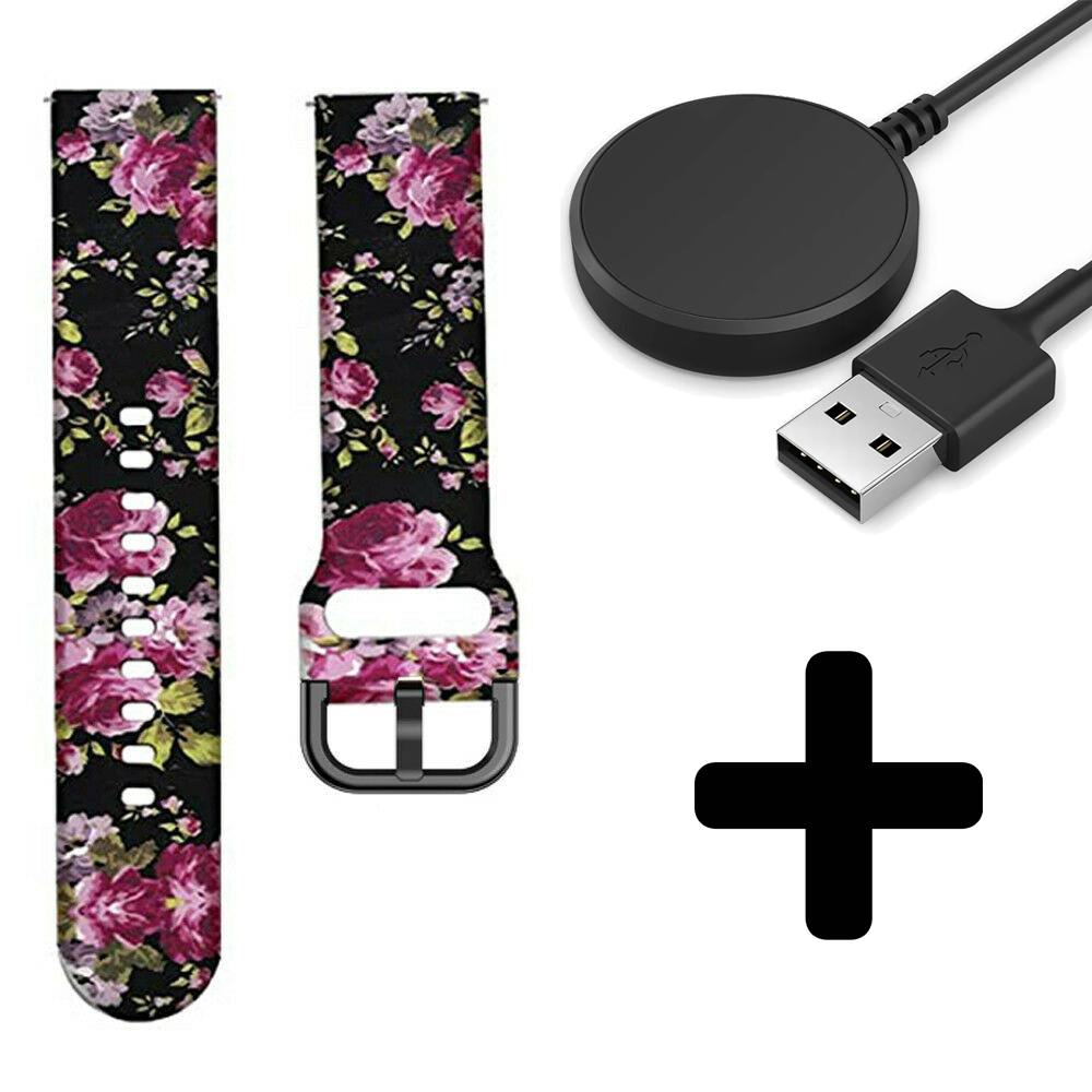 Strap-it Strap-it Pink Flower Bandje geschikt voor Samsung Galaxy Watch 5 (40mm / 44mm / Pro) bandje bandje - Incl. Oplader geschikt voor Samsung Galaxy Watch 5 40 mm / 44 mm / Pro (oplaadkabel)