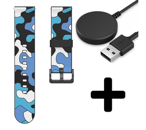 Strap-it GW5 - camouflage band (blauw) + Oplader - Batch 2 (06-2023)
