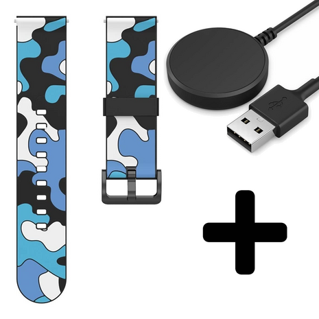 Strap-it Strap-it Bandje geschikt voor Samsung Galaxy Watch 5 (40mm / 44mm / Pro) bandje camouflage band (blauw) - Incl. Oplader geschikt voor Samsung Galaxy Watch 5 40 mm / 44 mm / Pro (oplaadkabel)