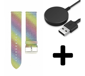Strap-it GW5 - leren glitter bandje (regenboog) + Oplader - Batch 2 (06-2023)