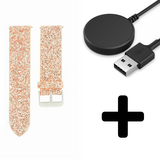 Strap-it GW5 - leren glitter bandje (rosÃ© goud) + Oplader - Batch 2 (06-2023)