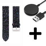 Strap-it GW5 - leren glitter bandje (zwart) + Oplader - Batch 2 (06-2023)