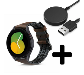 Strap-it GW5 - siliconen / leren bandje (bruin) + Oplader - Batch 2 (06-2023)