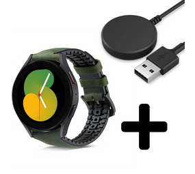 Strap-it GW5 - siliconen / leren bandje (groen) + Oplader - Batch 2 (06-2023)