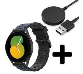Strap-it GW5 - sport gesp band (zwart/blauw) + Oplader - Batch 2 (06-2023)