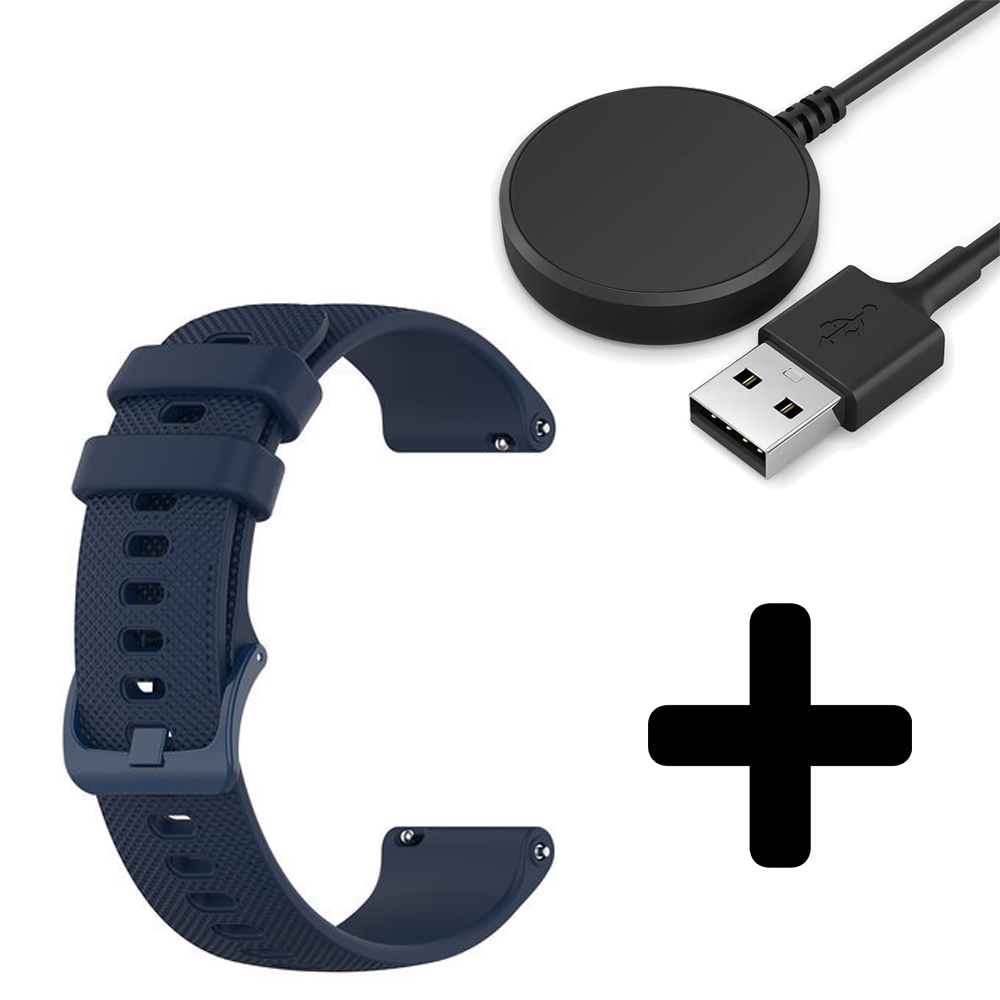 Strap-it Strap-it Bandje geschikt voor Samsung Galaxy Watch 5 (40mm / 44mm / Pro) bandje luxe siliconen bandje (donkerblauw) - Incl. Oplader geschikt voor Samsung Galaxy Watch 5 40 mm / 44 mm / Pro (oplaadkabel)
