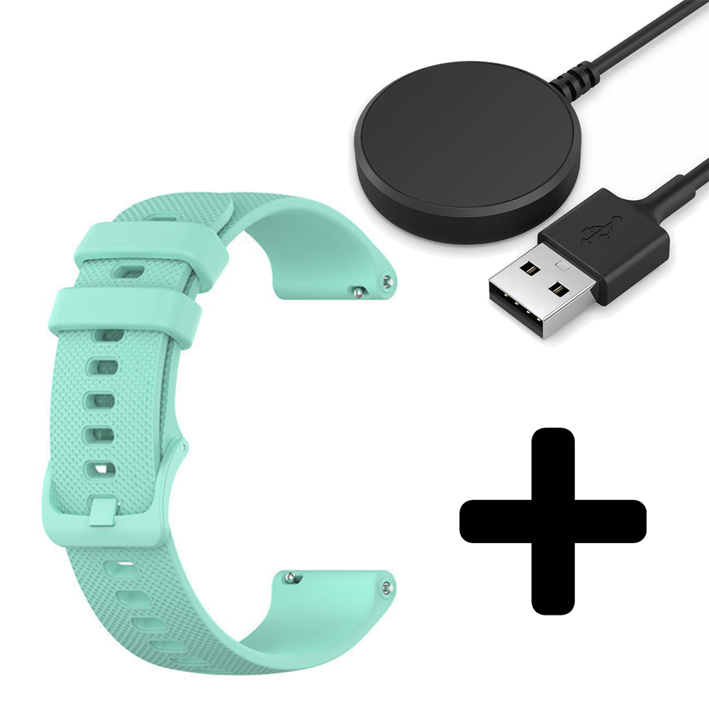Strap-it Strap-it Bandje geschikt voor Samsung Galaxy Watch 5 (40mm / 44mm / Pro) bandje luxe siliconen bandje (aqua) - Incl. Oplader geschikt voor Samsung Galaxy Watch 5 40 mm / 44 mm / Pro (oplaadkabel)