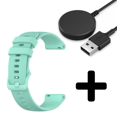 Strap-it Strap-it Bandje geschikt voor Samsung Galaxy Watch 5 (40mm / 44mm / Pro) bandje luxe siliconen bandje (aqua) - Incl. Oplader geschikt voor Samsung Galaxy Watch 5 40 mm / 44 mm / Pro (oplaadkabel)