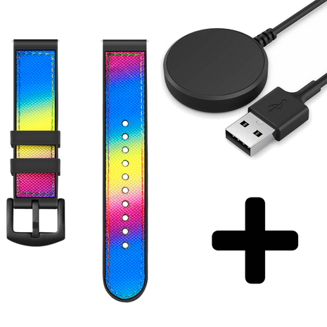 Strap-it Strap-it Bandje geschikt voor Samsung Galaxy Watch 5 (40mm / 44mm / Pro) bandje nylon hybrid bandje (kleurrijk) - Incl. Oplader geschikt voor Samsung Galaxy Watch 5 40 mm / 44 mm / Pro (oplaadkabel)