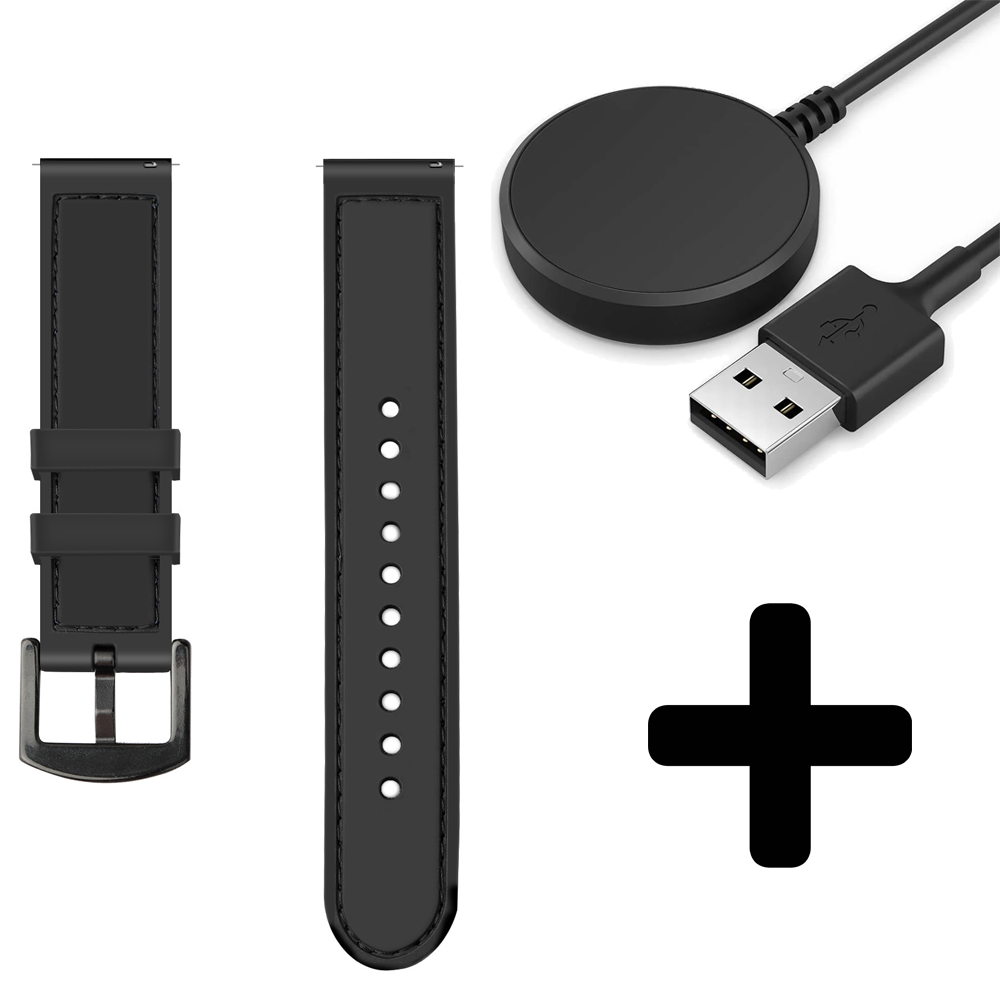 Strap-it Strap-it Bandje geschikt voor Samsung Galaxy Watch 5 (40mm / 44mm / Pro) bandje nylon hybrid bandje (zwart) - Incl. Oplader geschikt voor Samsung Galaxy Watch 5 40 mm / 44 mm / Pro (oplaadkabel)