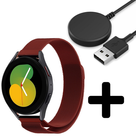 Strap-it Strap-it Bandje geschikt voor Samsung Galaxy Watch 5 (40mm / 44mm / Pro) bandje Milanese band roestvrij staal - RVS - Milanees - Metalen bandje vervanging - Metaal - (rood) - Incl. Oplader geschikt voor Samsung Galaxy Watch 5 40 mm / 44 mm / Pro