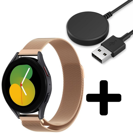 Strap-it Strap-it Bandje geschikt voor Samsung Galaxy Watch 5 (40mm / 44mm / Pro) bandje Milanese band roestvrij staal - RVS - Milanees - Metalen bandje vervanging - Metaal - (rosé goud) - Incl. Oplader geschikt voor Samsung Galaxy Watch 5 40 mm / 44 mm / Pro