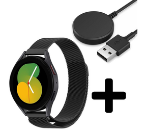 Strap-it GW5 - Milanese band (zwart) + Oplader - Batch 2 (06-2023)