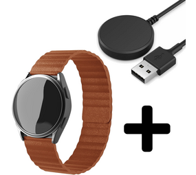 Strap-it GW5 - leren loop bandje (bruin) + Oplader - Batch 2 (06-2023)