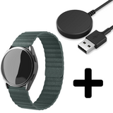 Strap-it GW5 - leren loop bandje (dennengroen) + Oplader - Batch 2 (06-2023)