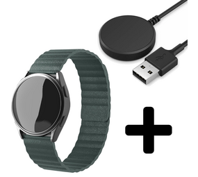 Strap-it GW5 - leren loop bandje (dennengroen) + Oplader - Batch 2 (06-2023)