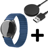 Strap-it GW5 - leren loop bandje (donkerblauw) + Oplader - Batch 2 (06-2023)