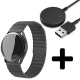 Strap-it GW5 - leren loop bandje (grijs) + Oplader - Batch 2 (06-2023)