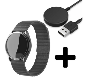 Strap-it GW5 - leren loop bandje (grijs) + Oplader - Batch 2 (06-2023)